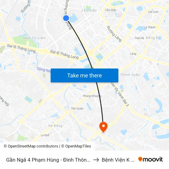 Gần Ngã 4 Phạm Hùng - Đình Thôn (Hướng Đi Khuất Duy Tiến)-Cột Sau to Bệnh Viện K Cơ Sở Tân Triều map