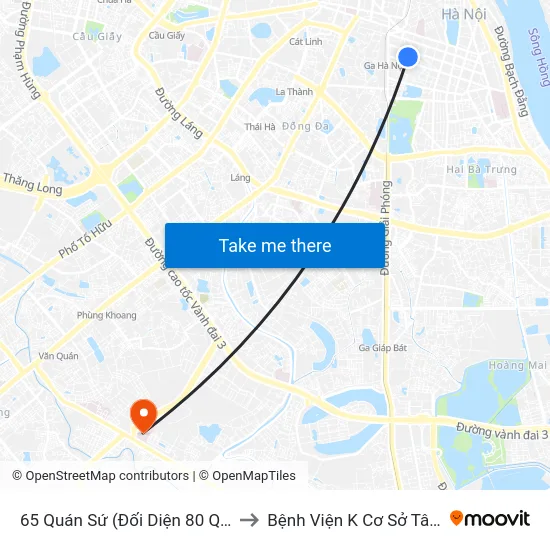 65 Quán Sứ (Đối Diện 80 Quán Sứ) to Bệnh Viện K Cơ Sở Tân Triều map