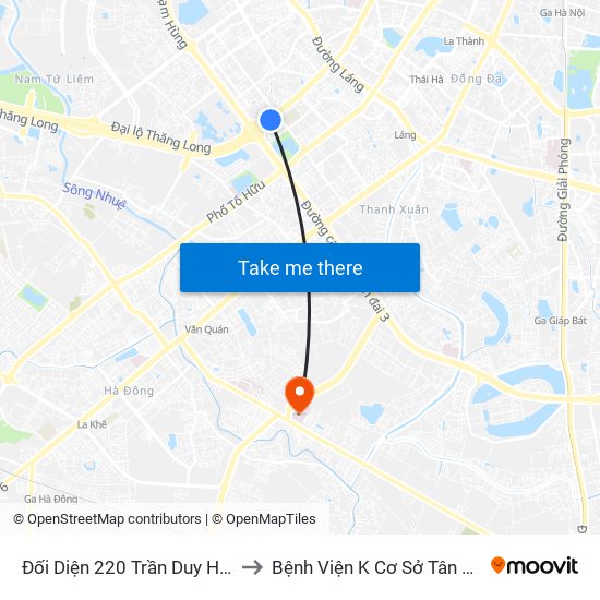 Đối Diện 220 Trần Duy Hưng to Bệnh Viện K Cơ Sở Tân Triều map