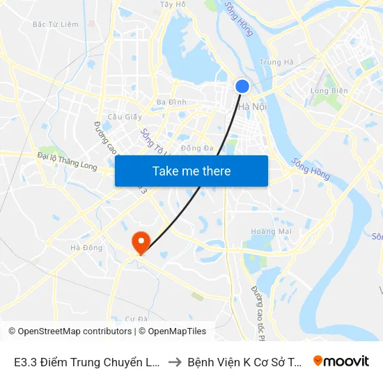 E3.3 Điểm Trung Chuyển Long Biên to Bệnh Viện K Cơ Sở Tân Triều map