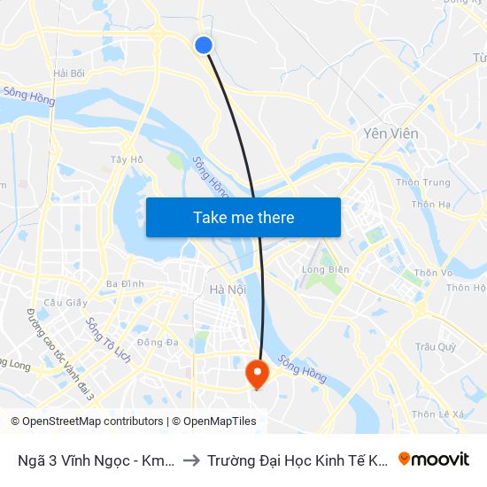 Ngã 3 Vĩnh Ngọc - Km 9+230 Quốc Lộ 3 to Trường Đại Học Kinh Tế Kỹ Thuật Công Nghiệp map