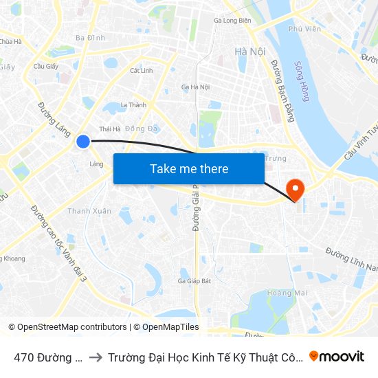 470 Đường Láng to Trường Đại Học Kinh Tế Kỹ Thuật Công Nghiệp map