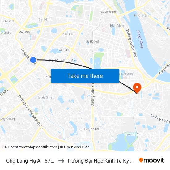 Chợ Láng Hạ A - 572 Đường Láng to Trường Đại Học Kinh Tế Kỹ Thuật Công Nghiệp map