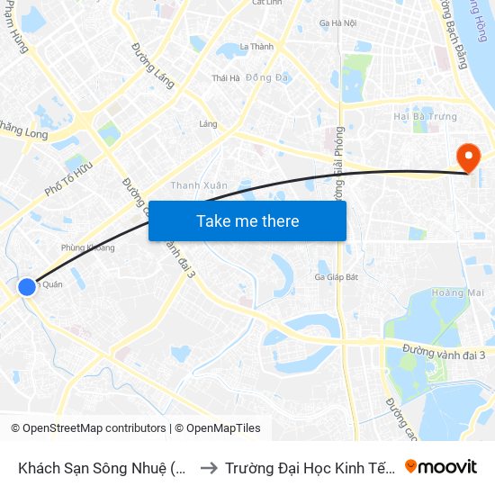 Khách Sạn Sông Nhuệ (148 Trần Phú- Hà Đông) to Trường Đại Học Kinh Tế Kỹ Thuật Công Nghiệp map