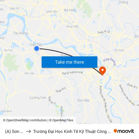 (A) Sơn Tây to Trường Đại Học Kinh Tế Kỹ Thuật Công Nghiệp map