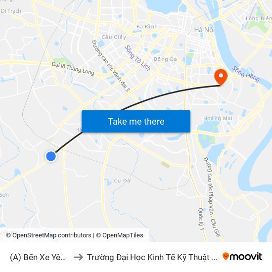 (A) Bến Xe Yên Nghĩa to Trường Đại Học Kinh Tế Kỹ Thuật Công Nghiệp map