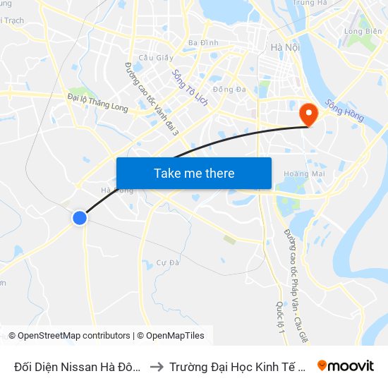 Đối Diện Nissan Hà Đông - Nhà Ga Văn Khê to Trường Đại Học Kinh Tế Kỹ Thuật Công Nghiệp map