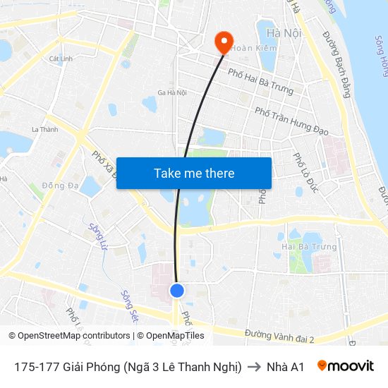 175-177 Giải Phóng (Ngã 3 Lê Thanh Nghị) to Nhà A1 map