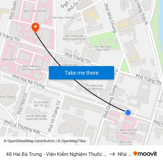 48 Hai Bà Trưng - Viện Kiểm Nghiệm Thuốc Trung Ương to Nhà A1 map