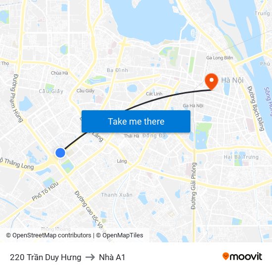 220 Trần Duy Hưng to Nhà A1 map