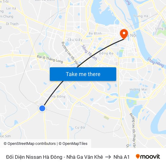 Đối Diện Nissan Hà Đông - Nhà Ga Văn Khê to Nhà A1 map