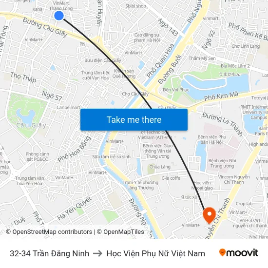 32-34 Trần Đăng Ninh to Học Viện Phụ Nữ Việt Nam map