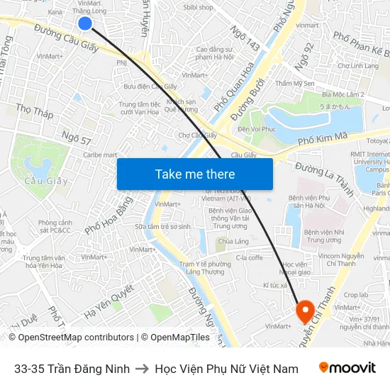 33-35 Trần Đăng Ninh to Học Viện Phụ Nữ Việt Nam map