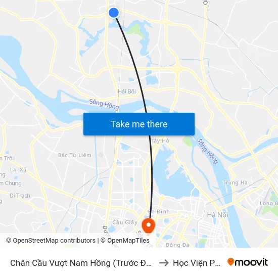 Chân Cầu Vượt Nam Hồng (Trước Đảo Tròn Phía Đông Anh 50m) - Đường 23b to Học Viện Phụ Nữ Việt Nam map
