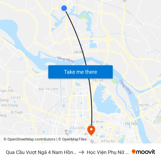 Qua Cầu Vượt Ngã 4 Nam Hồng 200m - Ql23 to Học Viện Phụ Nữ Việt Nam map