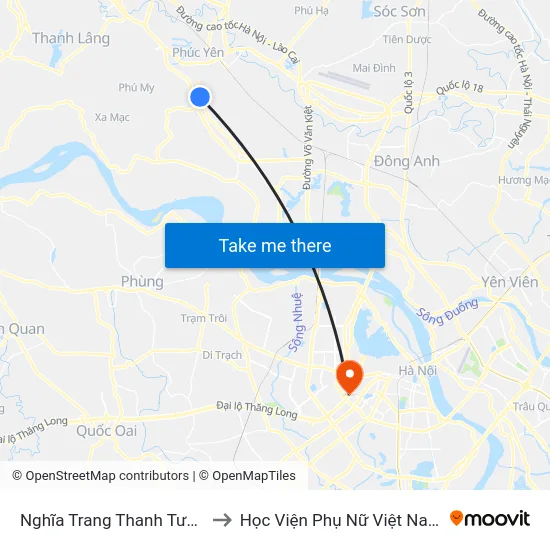 Nghĩa Trang Thanh Tước to Học Viện Phụ Nữ Việt Nam map