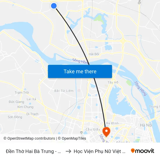 Đền Thờ Hai Bà Trưng - Ql23 to Học Viện Phụ Nữ Việt Nam map