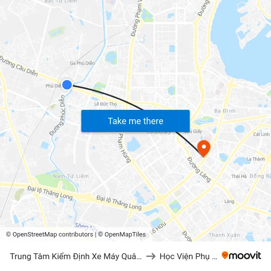 Trung Tâm Kiểm Định Xe Máy Quân Sự (Cầu Diễn) - Đường 32 to Học Viện Phụ Nữ Việt Nam map