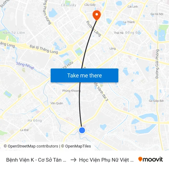 Bệnh Viện K - Cơ Sở Tân Triều to Học Viện Phụ Nữ Việt Nam map