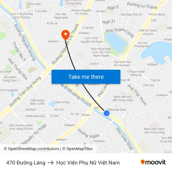 470 Đường Láng to Học Viện Phụ Nữ Việt Nam map