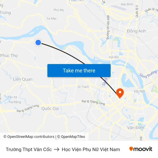 Trường Thpt Vân Cốc to Học Viện Phụ Nữ Việt Nam map