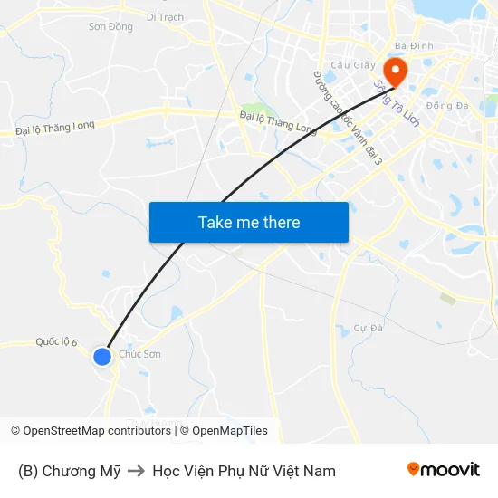 (B) Chương Mỹ to Học Viện Phụ Nữ Việt Nam map