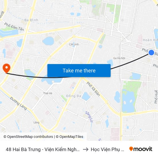 48 Hai Bà Trưng - Viện Kiểm Nghiệm Thuốc Trung Ương to Học Viện Phụ Nữ Việt Nam map