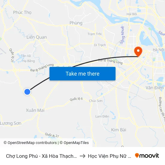 Chợ Long Phú - Xã Hòa Thạch - Quốc Lộ 21 to Học Viện Phụ Nữ Việt Nam map