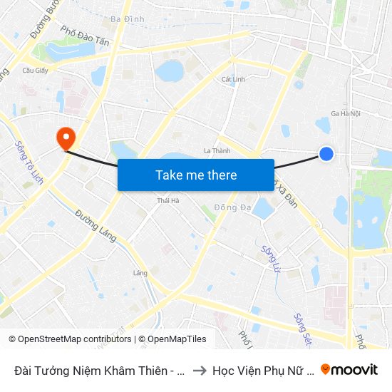 Đài Tưởng Niệm Khâm Thiên - 45 Khâm Thiên to Học Viện Phụ Nữ Việt Nam map