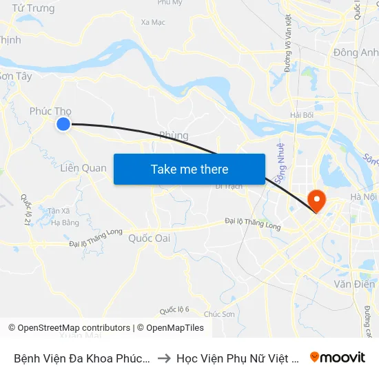 Bệnh Viện Đa Khoa Phúc Thọ to Học Viện Phụ Nữ Việt Nam map