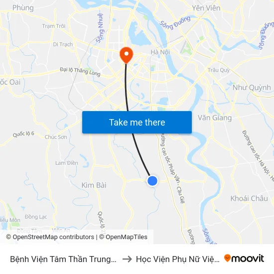 Bệnh Viện Tâm Thần Trung Ương 1 to Học Viện Phụ Nữ Việt Nam map