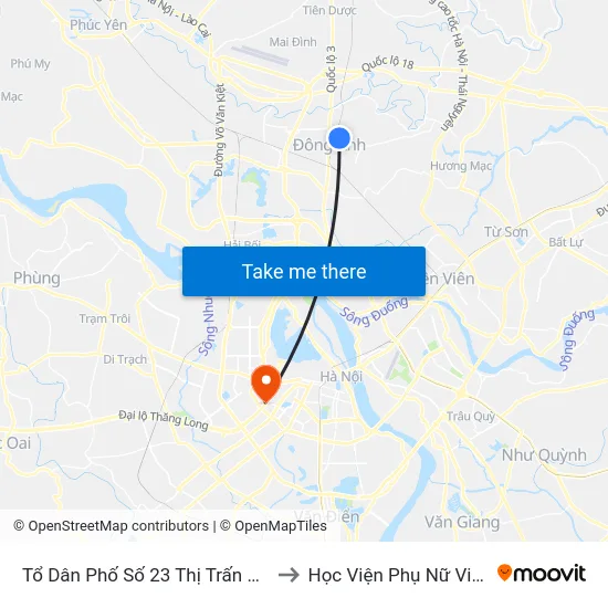 Tổ Dân Phố Số 23 Thị Trấn Đông Anh to Học Viện Phụ Nữ Việt Nam map