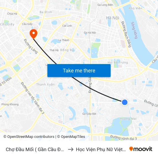 Chợ Đầu Mối ( Gần Cầu Đền Lừ) to Học Viện Phụ Nữ Việt Nam map