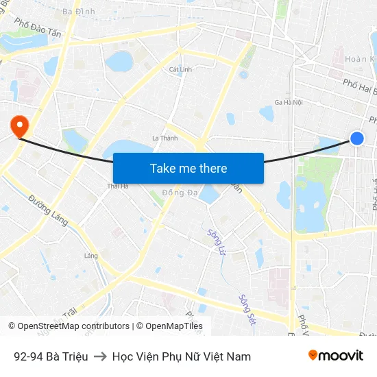 92-94 Bà Triệu to Học Viện Phụ Nữ Việt Nam map