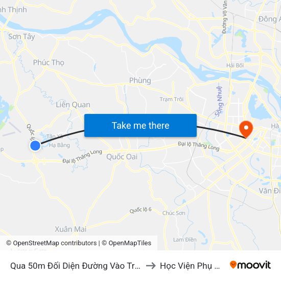 Qua 50m Đối Diện Đường Vào Trường Đh Fpt, Hòa Lạc to Học Viện Phụ Nữ Việt Nam map