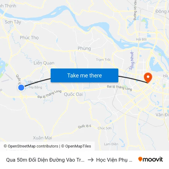 Qua 50m Đối Diện Đường Vào Trường Đh Fpt, Hòa Lạc to Học Viện Phụ Nữ Việt Nam map