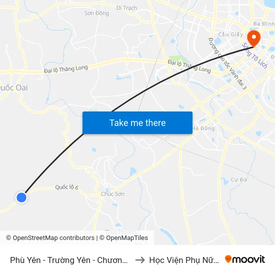 Phù Yên - Trường Yên - Chương Mỹ (Chiều Về) to Học Viện Phụ Nữ Việt Nam map