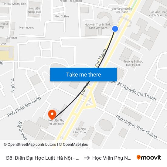 Đối Diện Đại Học Luật Hà Nội - Nguyễn Chí Thanh to Học Viện Phụ Nữ Việt Nam map