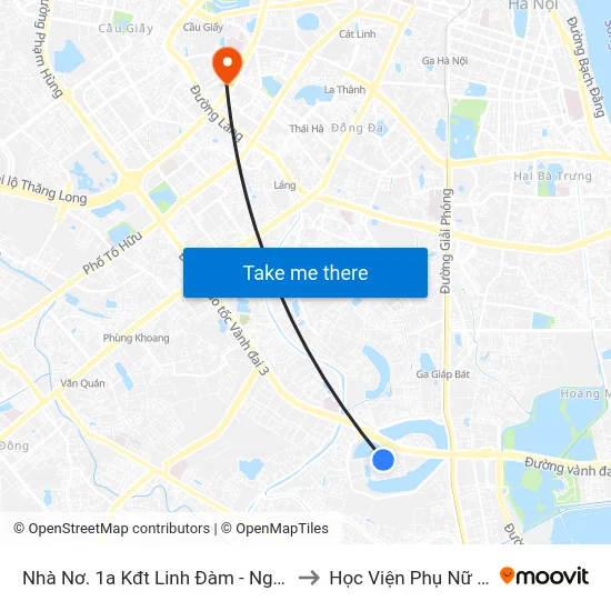 Nhà Nơ. 1a Kđt Linh Đàm - Nguyễn Duy Trinh to Học Viện Phụ Nữ Việt Nam map