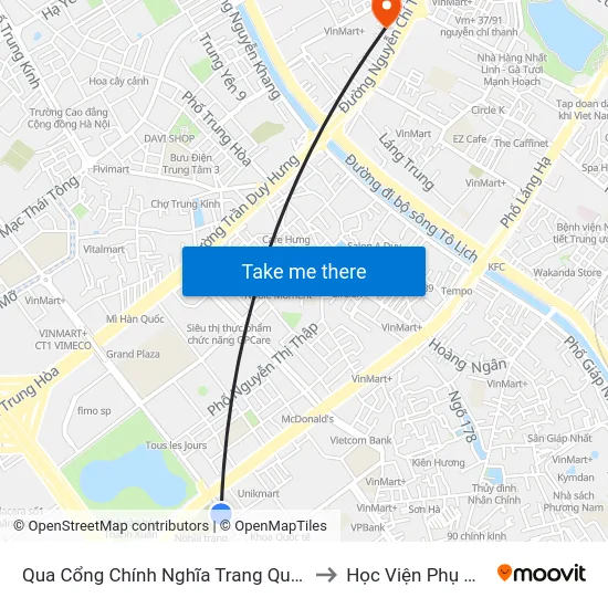 Qua Cổng Chính Nghĩa Trang Quán Dền - Nguyễn Tuân to Học Viện Phụ Nữ Việt Nam map