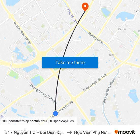 517 Nguyễn Trãi - Đối Diện Đại Học Hà Nội to Học Viện Phụ Nữ Việt Nam map