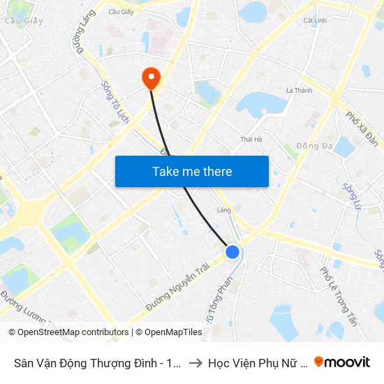 Sân Vận Động Thượng Đình - 129 Nguyễn Trãi to Học Viện Phụ Nữ Việt Nam map