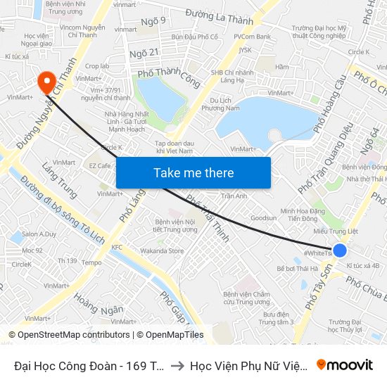 Đại Học Công Đoàn - 169 Tây Sơn to Học Viện Phụ Nữ Việt Nam map