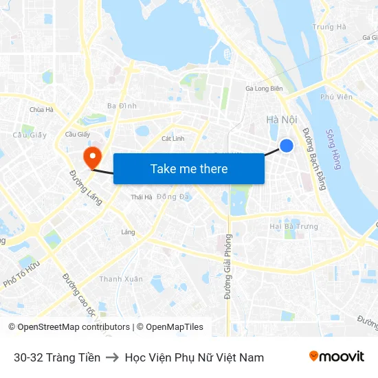 30-32 Tràng Tiền to Học Viện Phụ Nữ Việt Nam map