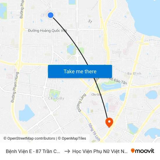 Bệnh Viện E - 87 Trần Cung to Học Viện Phụ Nữ Việt Nam map