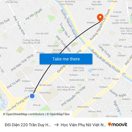 Đối Diện 220 Trần Duy Hưng to Học Viện Phụ Nữ Việt Nam map