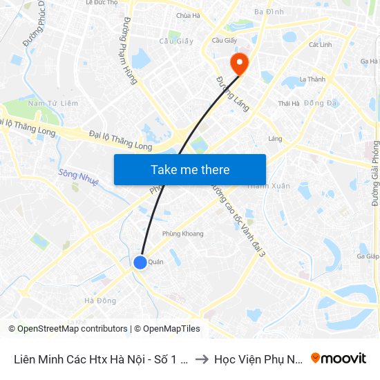 Liên Minh Các Htx Hà Nội - Số 1 Trần Phú (Hà Đông) to Học Viện Phụ Nữ Việt Nam map