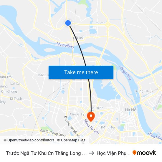 Trước Ngã Tư Khu Cn Thăng Long 100m (Chiều Nội Bài - Hà Nội) to Học Viện Phụ Nữ Việt Nam map