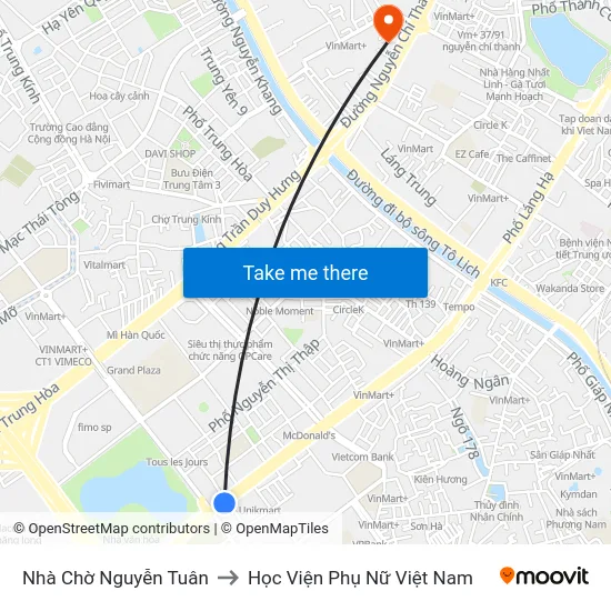 Nhà Chờ Nguyễn Tuân to Học Viện Phụ Nữ Việt Nam map