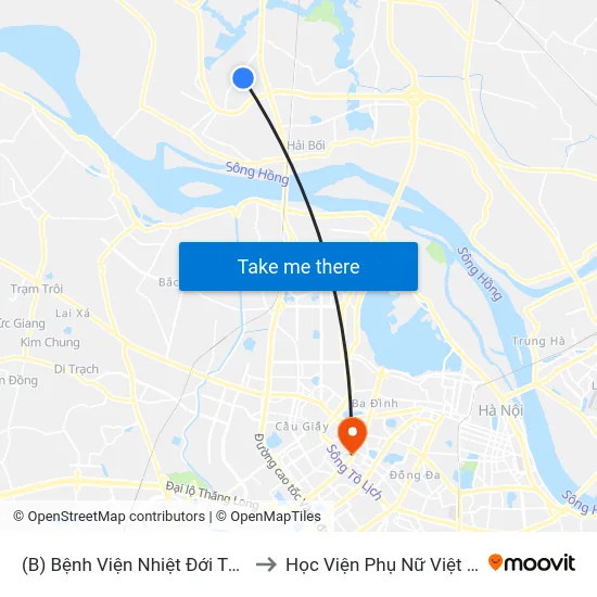 (B) Bệnh Viện Nhiệt Đới Tw Cs2 to Học Viện Phụ Nữ Việt Nam map